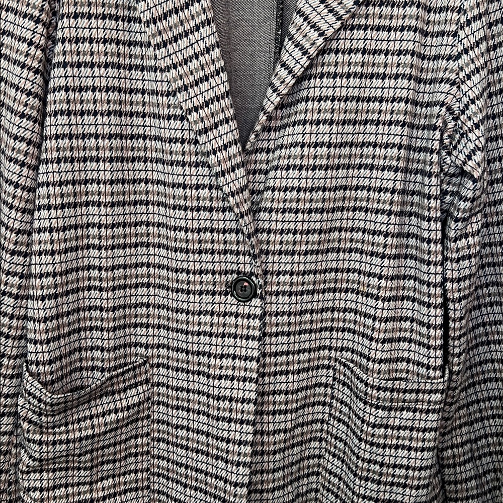 Sanctuary Long Houndstooth Plaid City Coat Duster Blazer Blue And Cream Size L - Picture 5 of 6